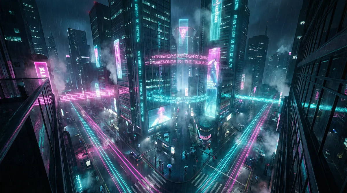 色情图片 竖屏短剧平台首页背景 - 赛博朋克都市夜景
